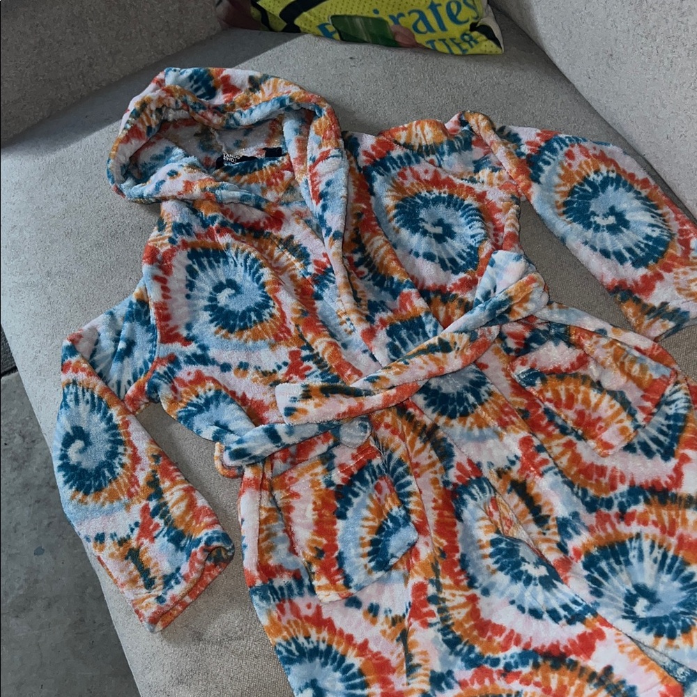 Lands' End Kids Tie-Dye Hooded Pajama Robe - Blue, Orange, White